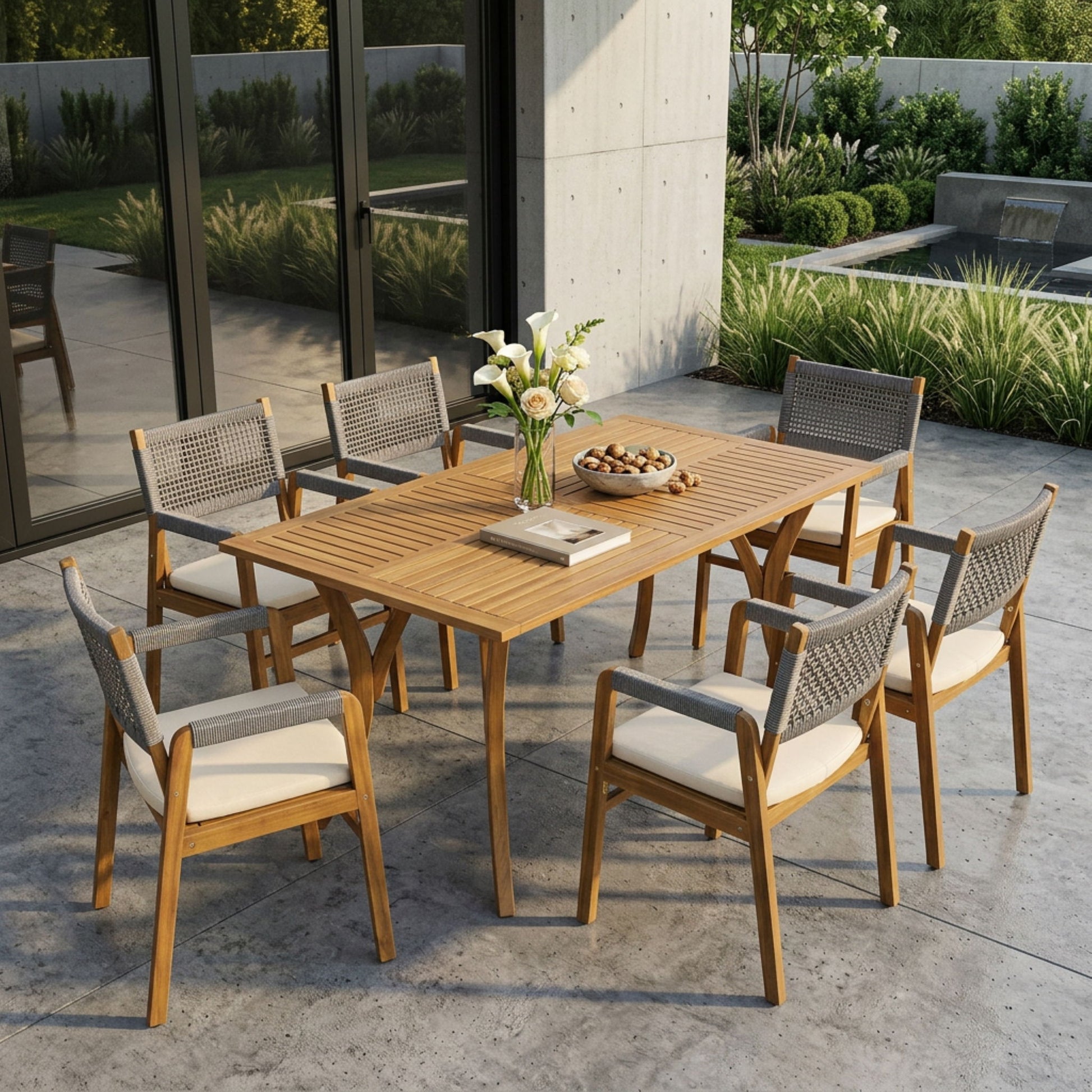 Outdoor Rustic Patio Acacia Bistro Set With Cushions