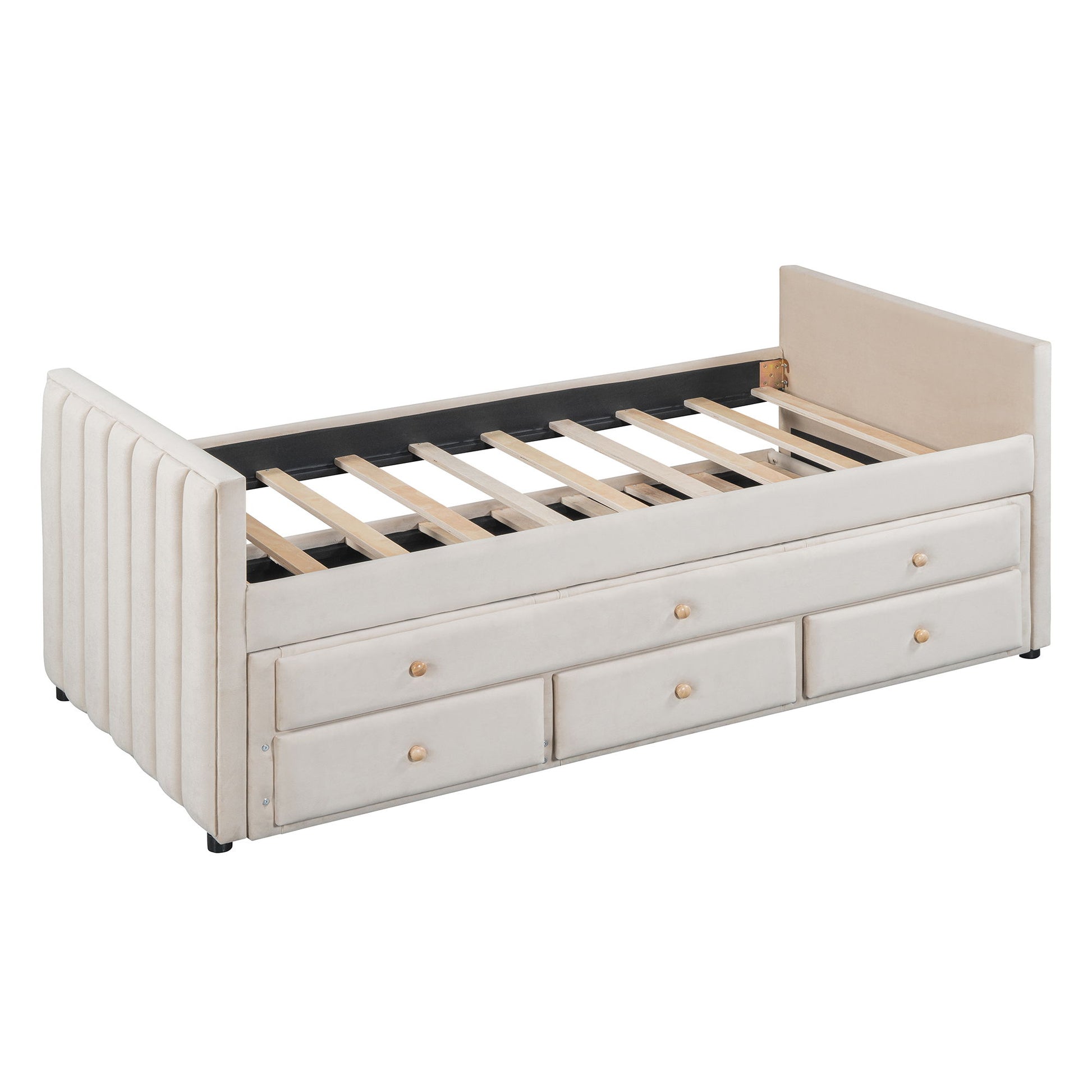 Upholstered Daybed With Trundle And Drawers