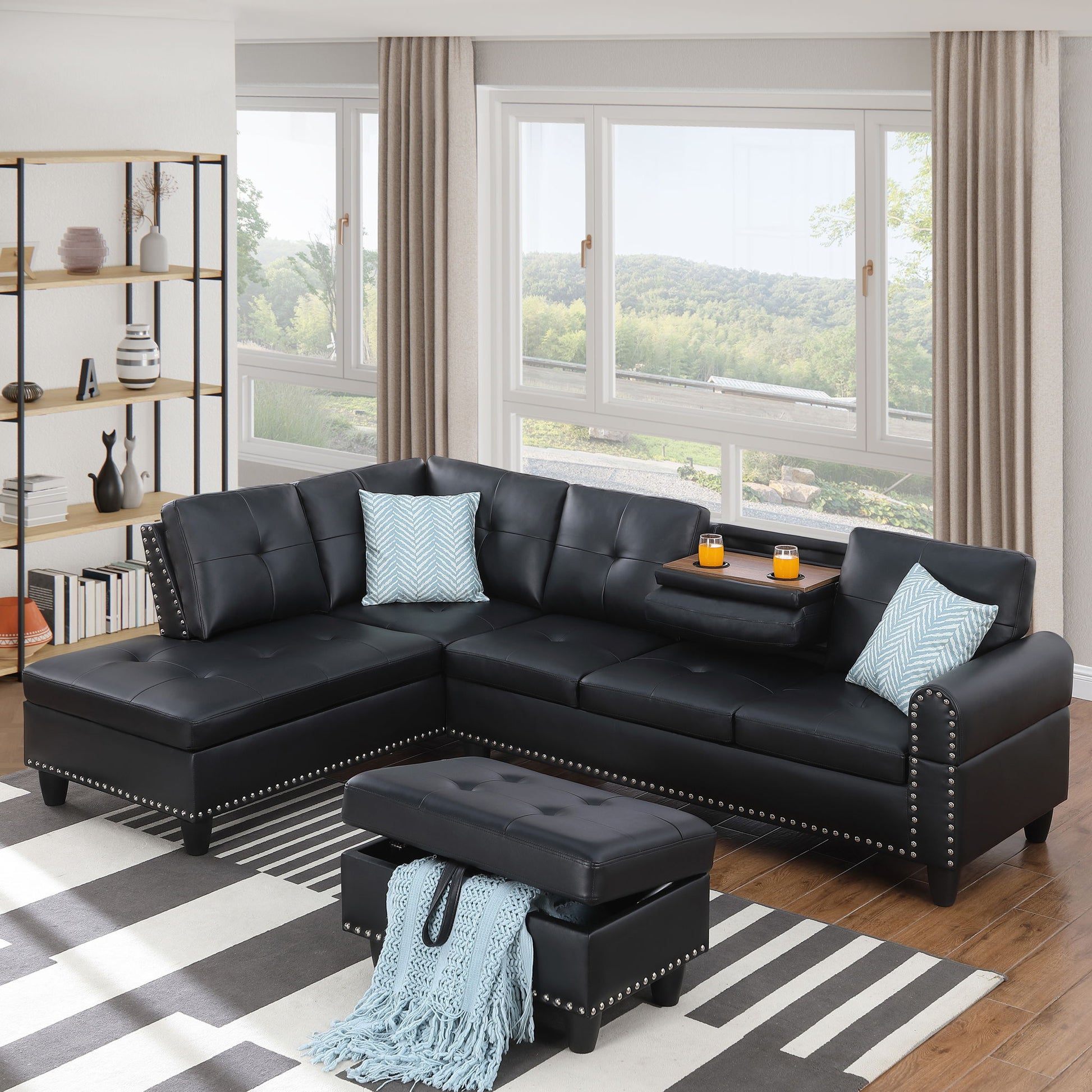 Irine - Faux Leather Sectional Sofa With Ottoman
