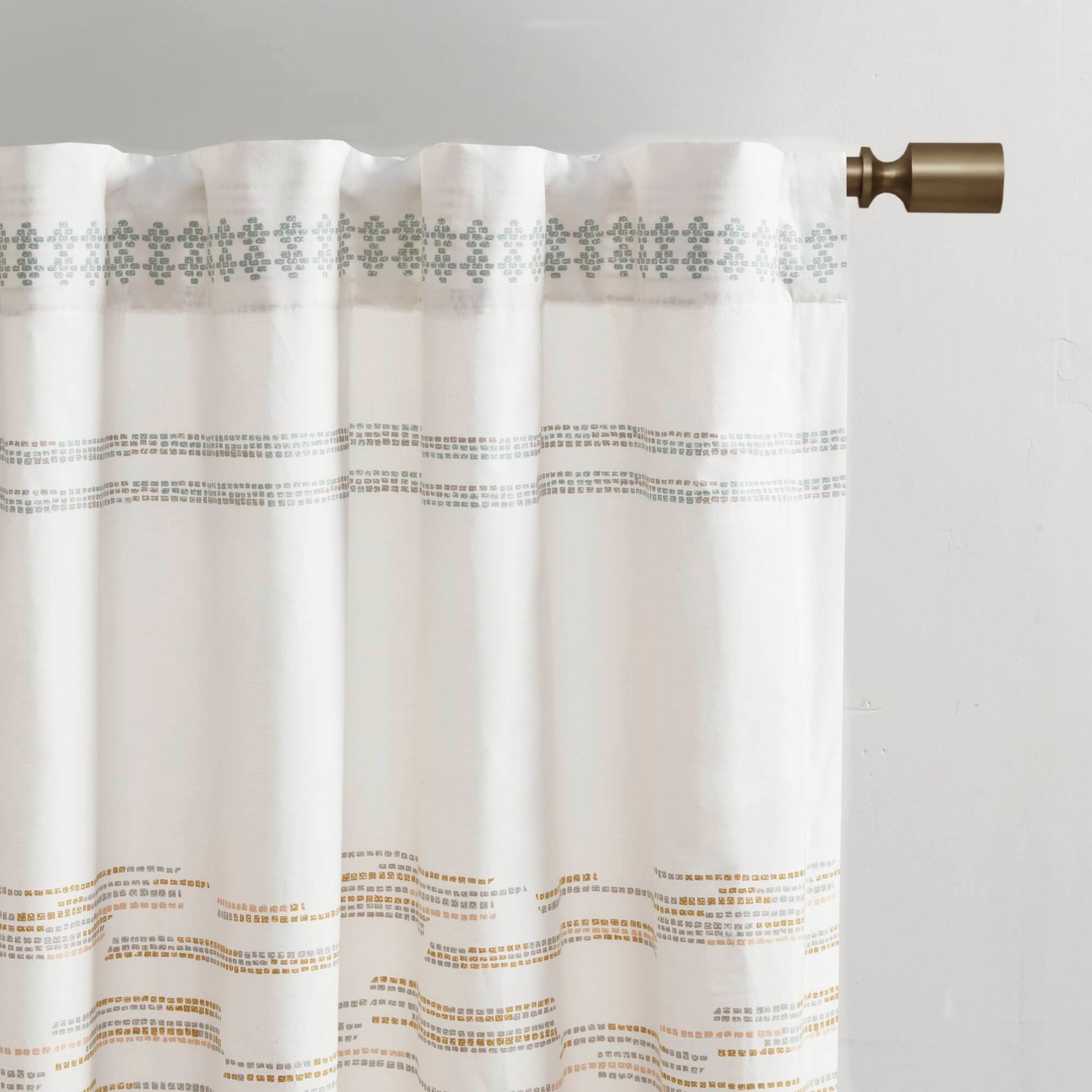 Nea - Printed Window Panel With Tassel Trim And Lining - Off White / Gray