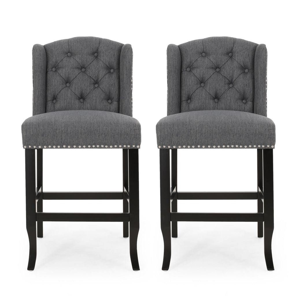 Vienna - Fabric Tufted Counter Stool With Nailhead Accents (Set of 2)