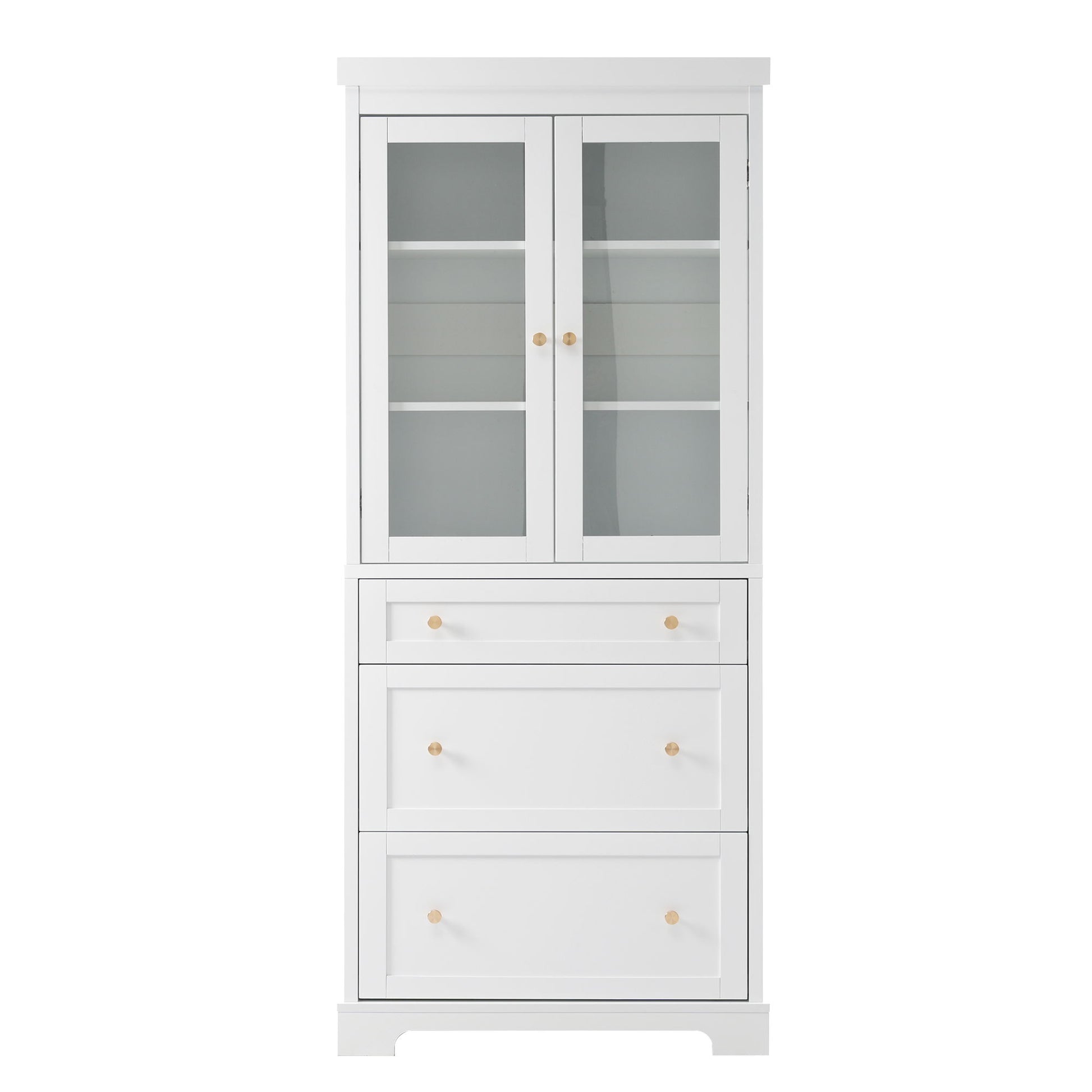 Freestanding Tall Bathroom Cabinet With Adjustable Shelves, Drawers, Soft Close Glass Doors