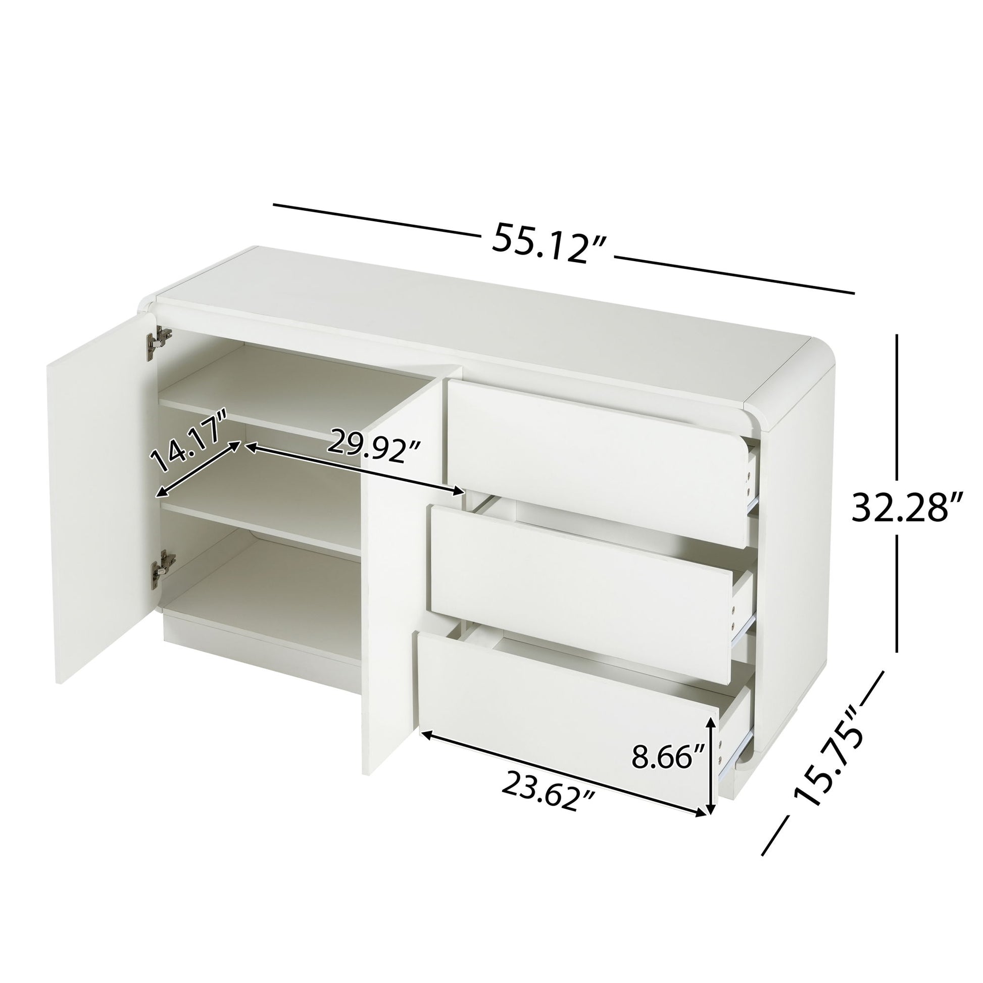 Sideboard, Wide Storage With 2 Doors And 3 Drawers