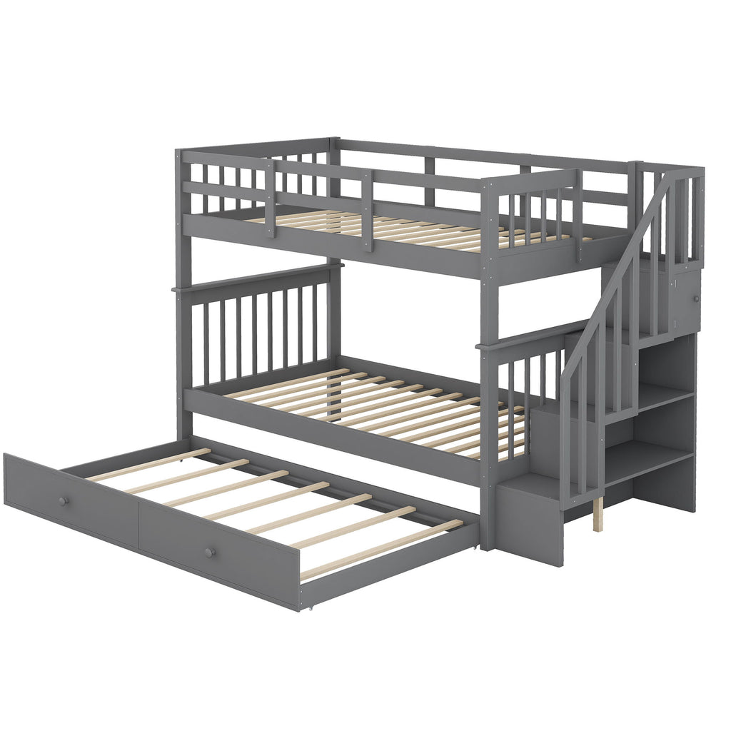 Stairway Bunk Bed With Storage And Guard Rail For Bedroom