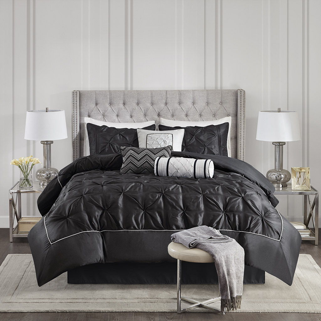 Laurel - California King 7 Piece Tufted Comforter Set - Black
