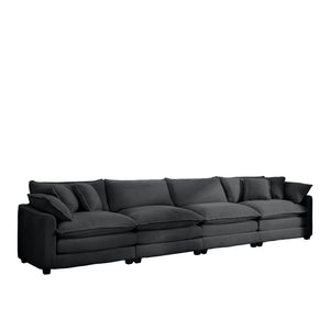 Modern Upholstered 4 Seater Corduroy Fabric Sofa With Arm And Throw Pillows - Gray