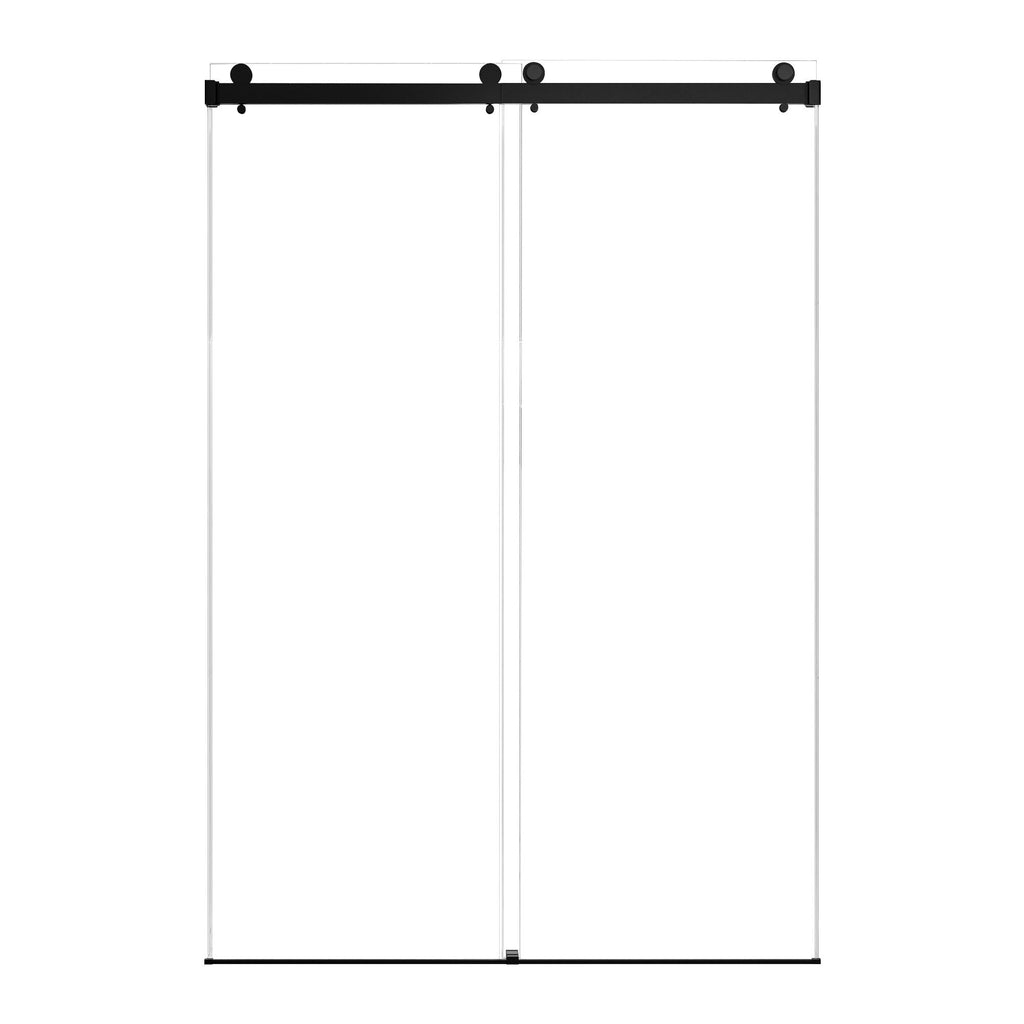 Frameless Double Sliding Soft Close Bathtub Shower Door, 5 / 16" Clear Nano Coated Tempered Glass And 304 Stainless Steel Handle - Matte Black