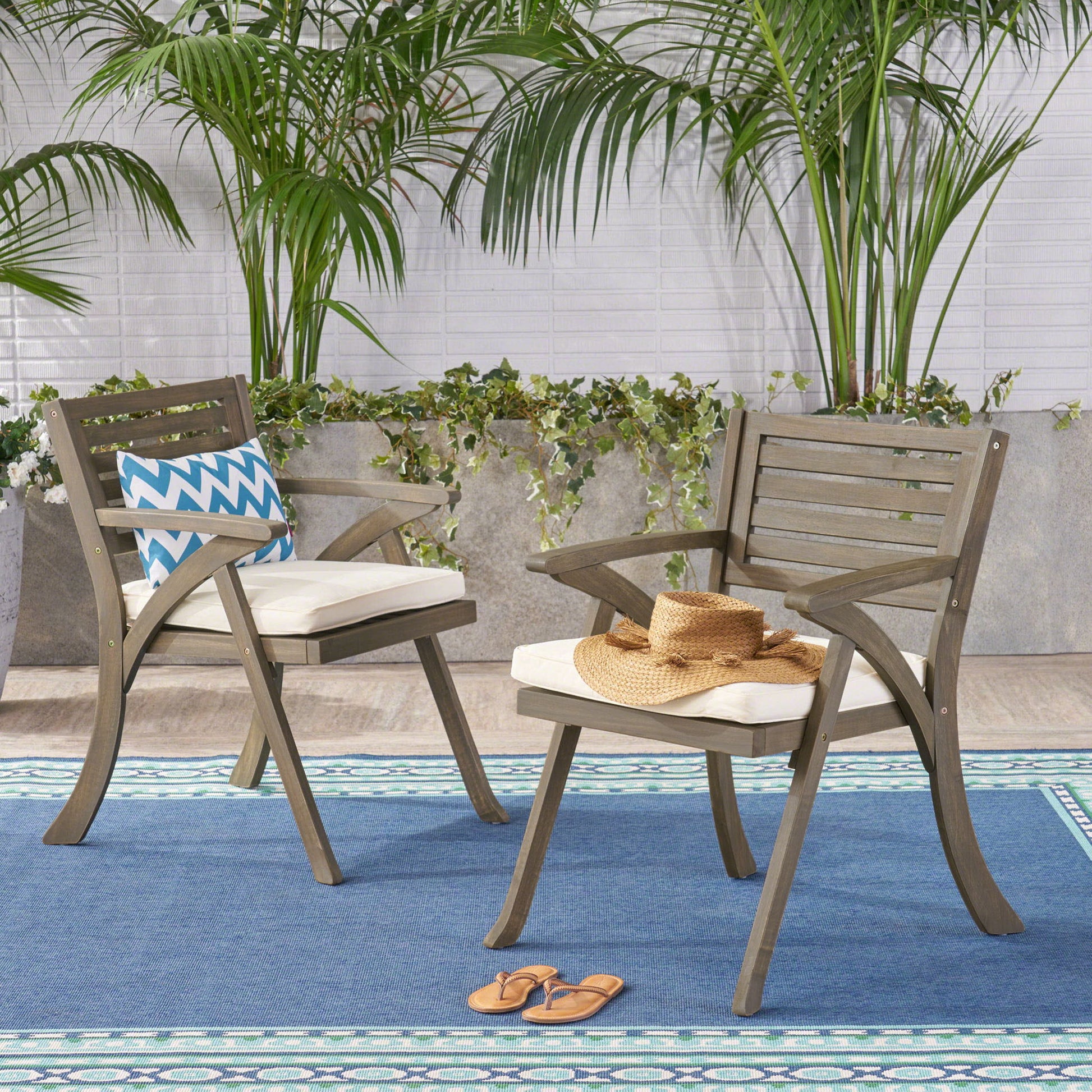 Helen - Outdoor Acacia Wood Dining Chair (Set of 2) - Gray / Creme
