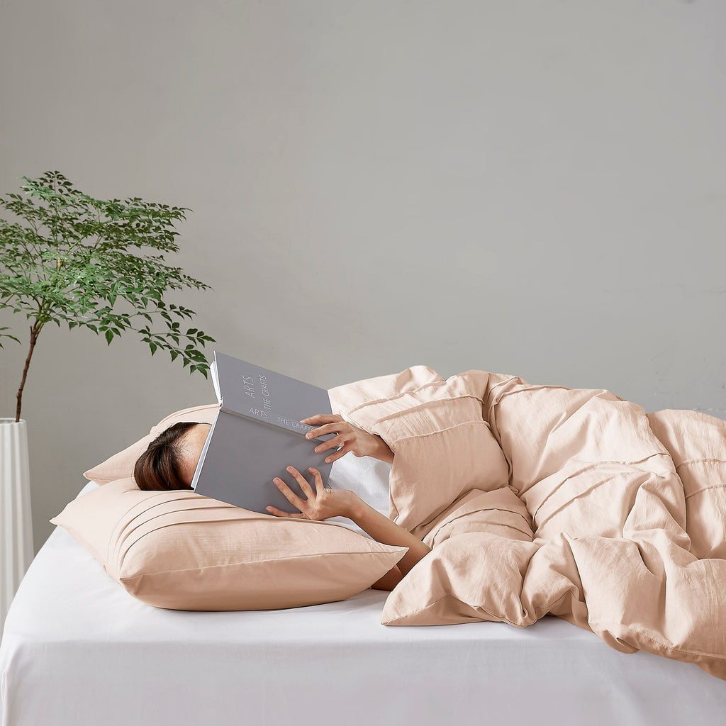 Porter - King Soft Washed Pleated Duvet Cover Set - Blush