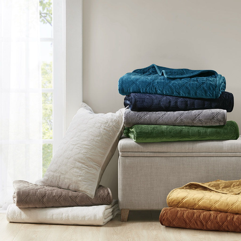 Harper - 3 Piece Velvet Quilt Set Full - Orange