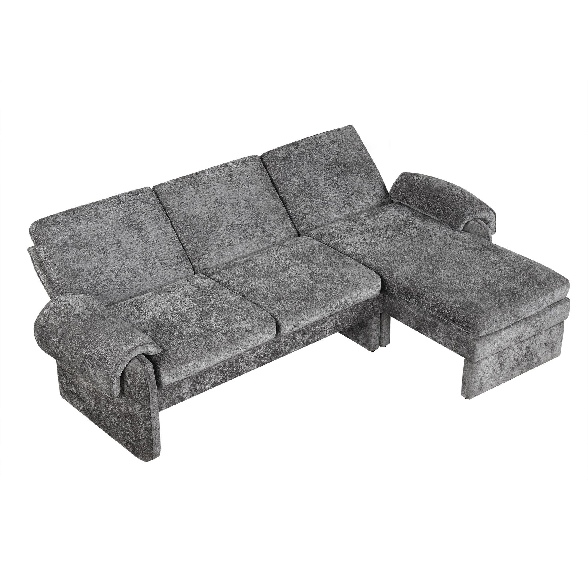 Convertible Futon Sofa Bed With Adjustable Backrest, Reversible Chaise Lounge And 2 Removable Armrest Pillows