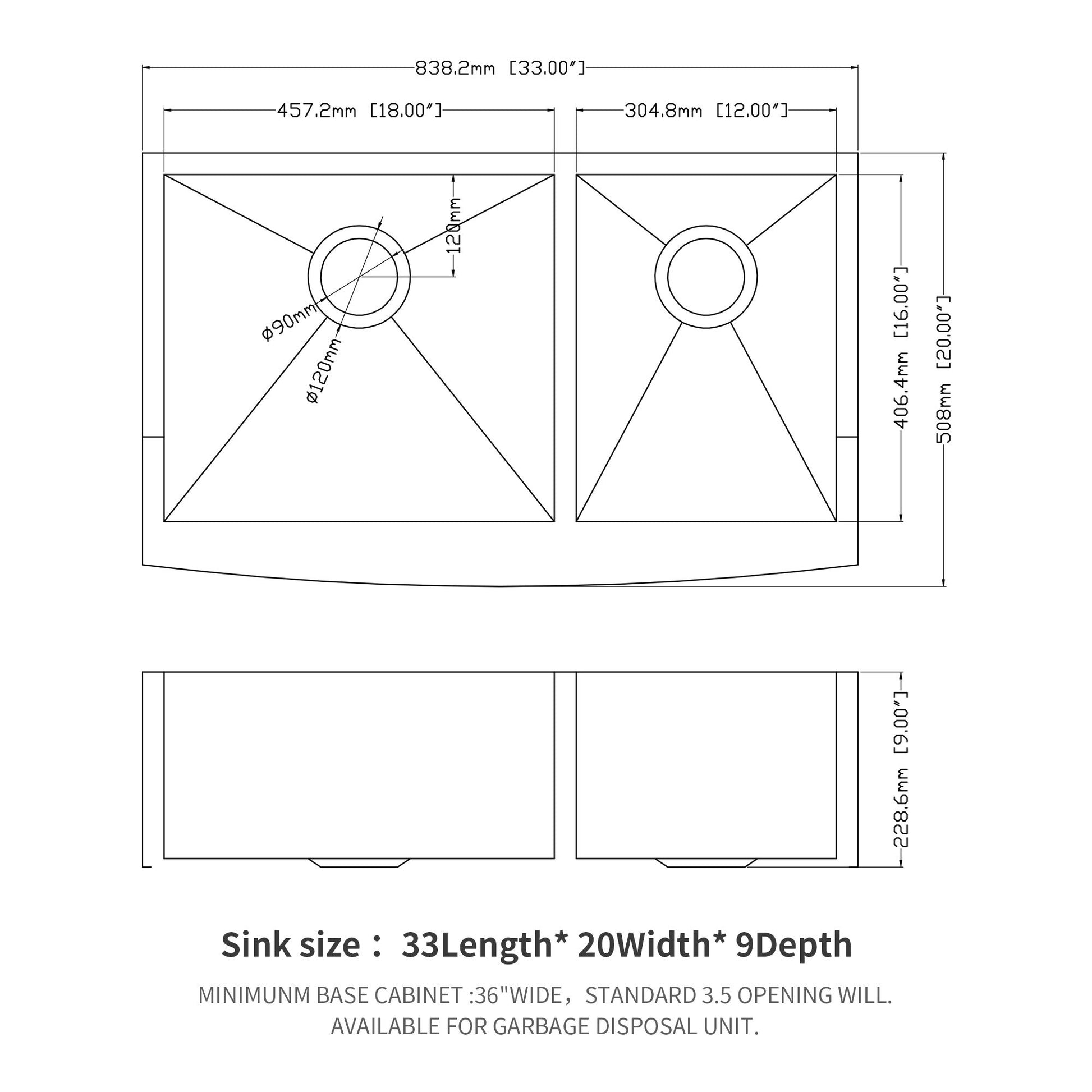 Farmhouse Sink With Double Bowl, 60 / 40