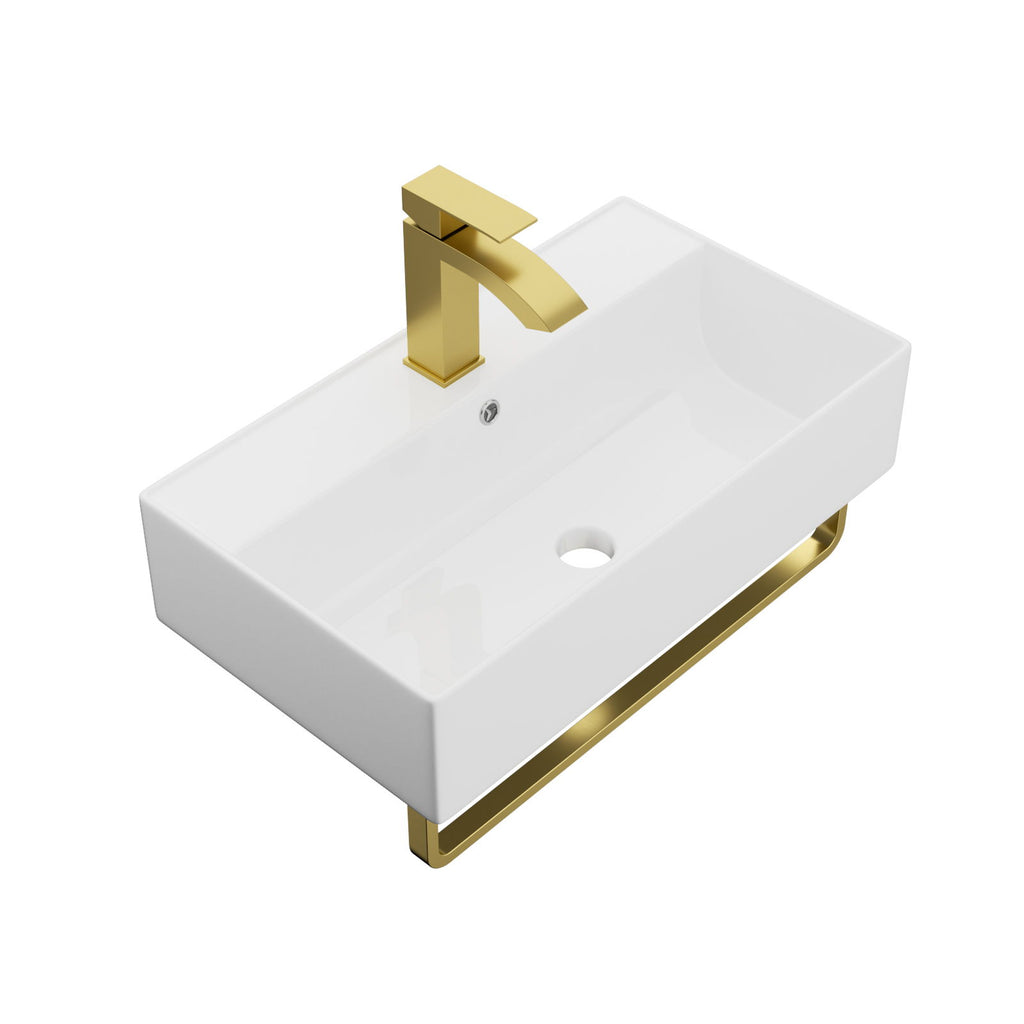 Wall Mounted Rectangular Bathroom Sink With Towel Bar