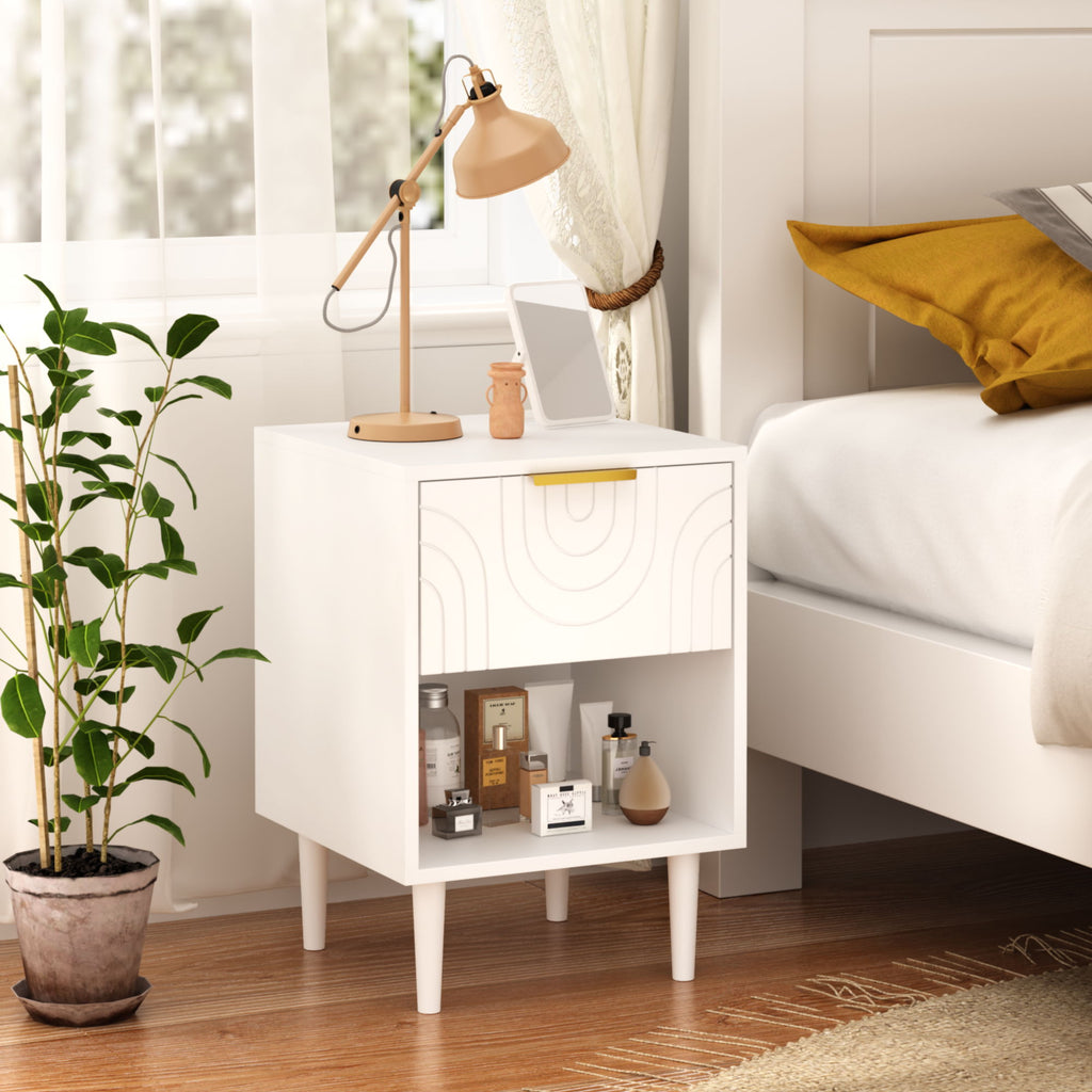 Nightstand With 1 Drawer And Open Shelf - White