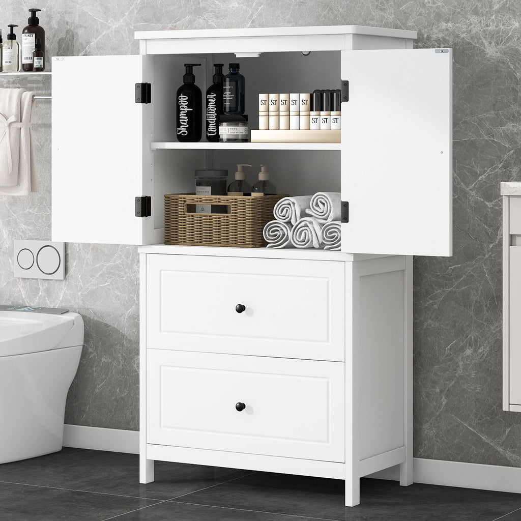 Bathroom Storage Cabinet With 2 Doors And Drawers, Adjustable Shelf