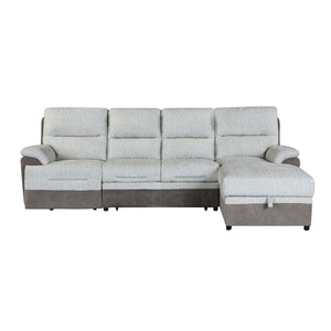 Kia - Sectional With Power And USB - Beige / Brown