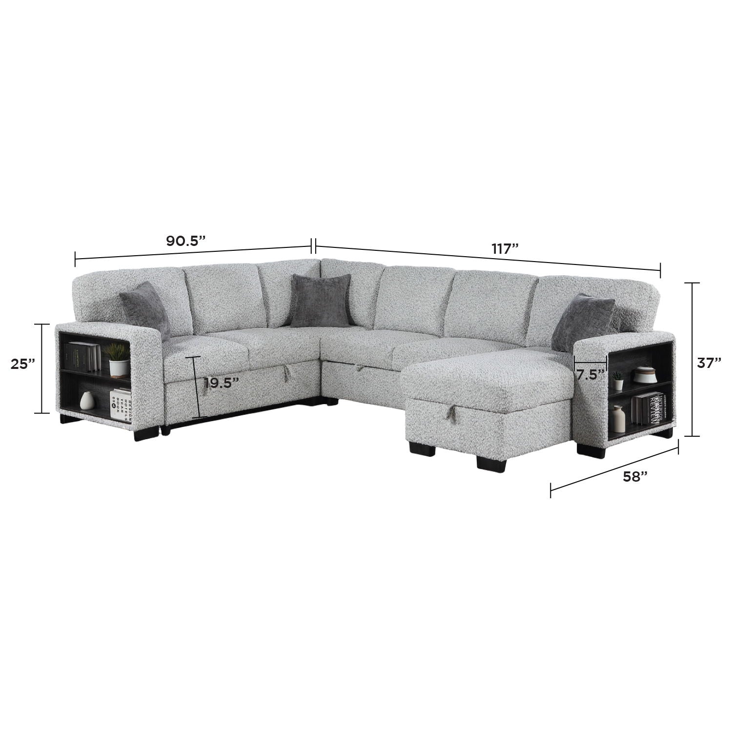 Giza - Modular Sectional Sofa With Sleeper, Storage, USB Charging - Gray