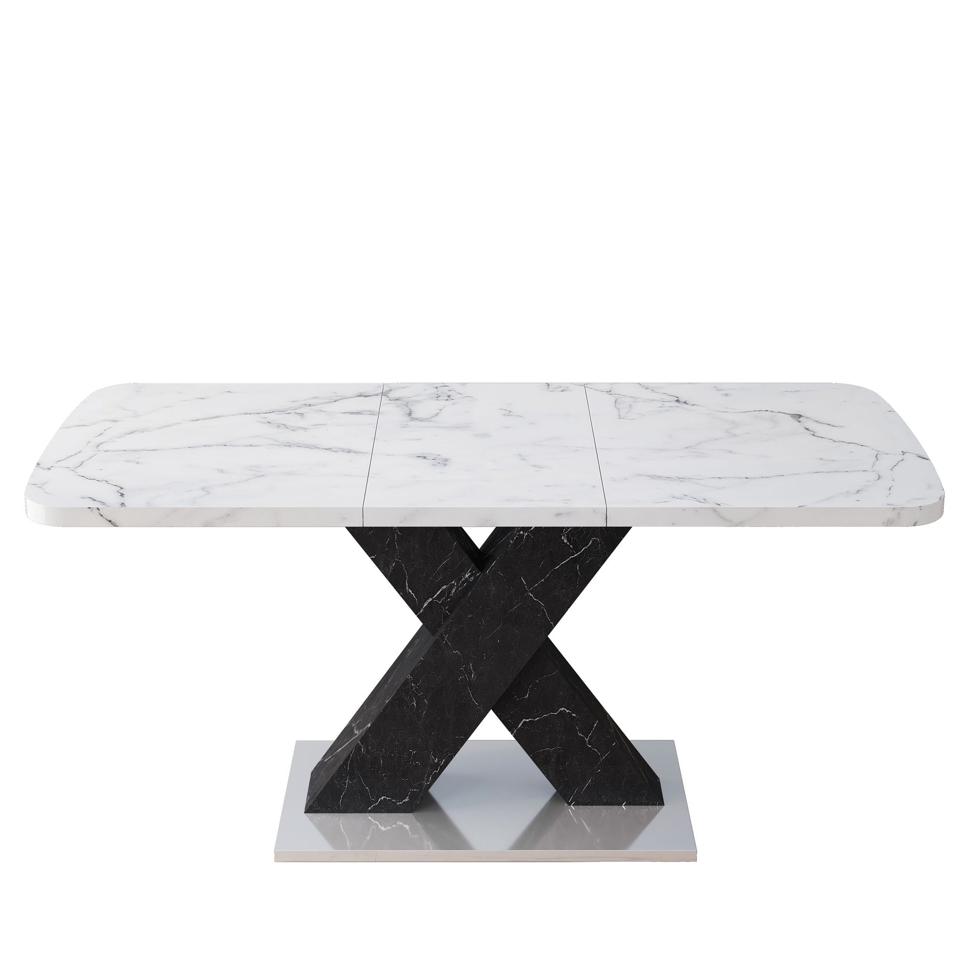 Rectangle Dining Table With Stretchable Top, X Shape Mdf Legs With Steel Base - White / Black