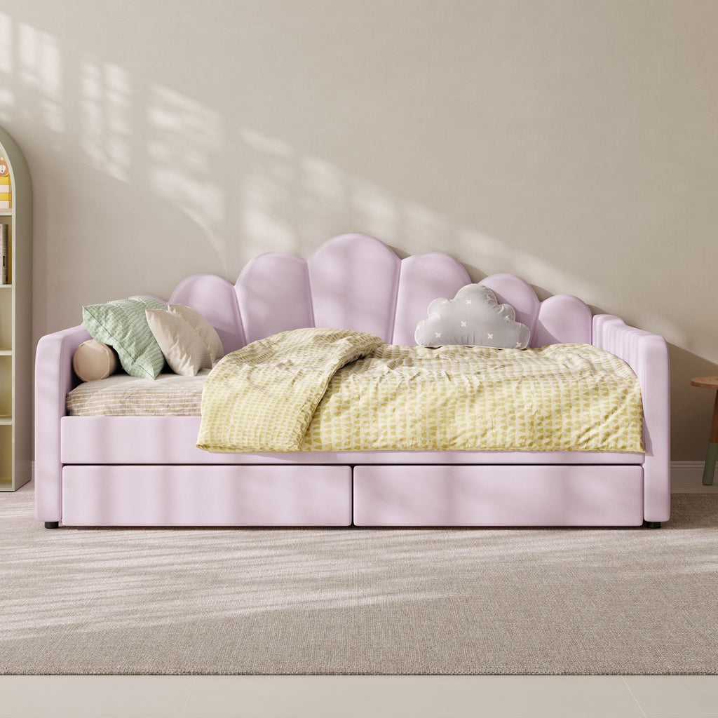 Shell Shaped Upholstered Daybed Frame With Slats