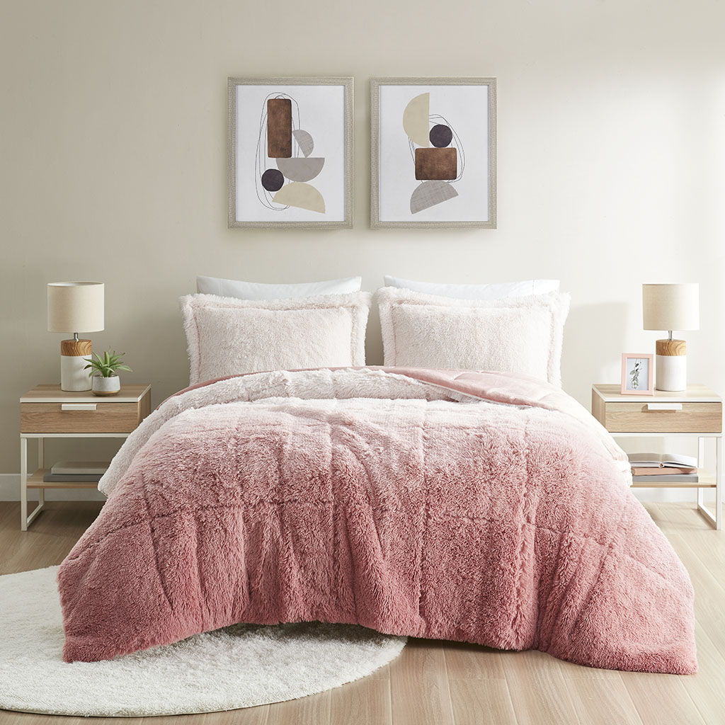 Brielle - Ombre Shaggy Long Comforter Mini Set - Blush