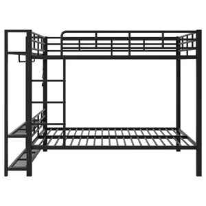 Bunk Bed With Storage Mesh Shelves, Clothes Hooks, LED Light