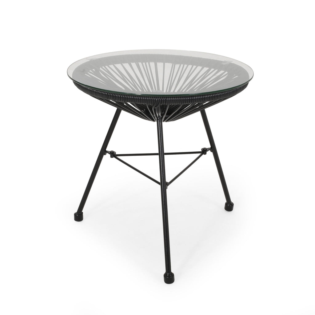 Nusa - Modern Rattan Side Table With Tempered Glass Top