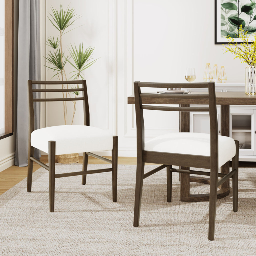 Farmhouse Style Dining Chair Set With Ladder Back Design - Beige