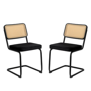 Rattan Side Accent Dining Chairs With Painted Legs (Set of 2)