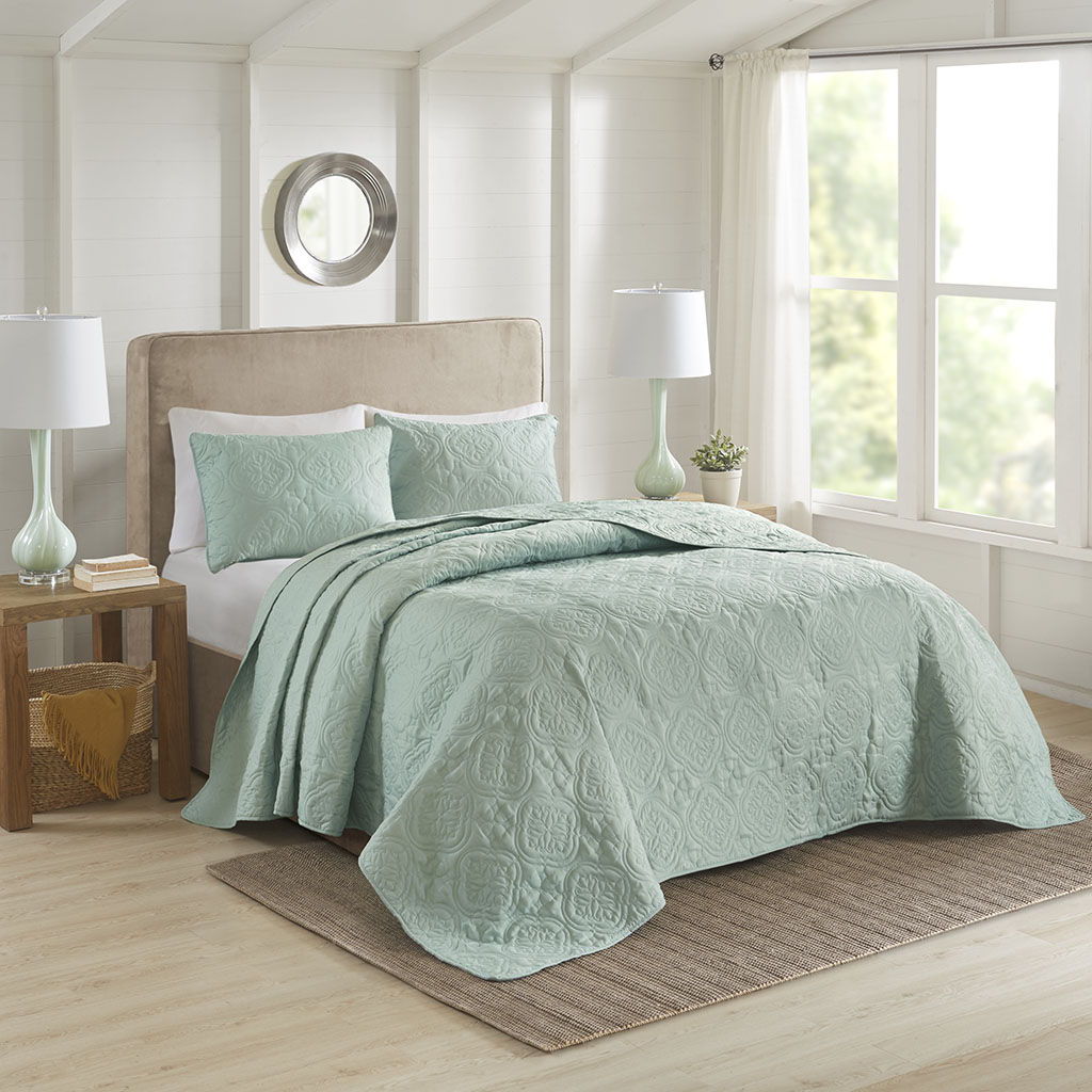 Oakley - 3 Piece Reversible Bedspread Set - Seafoam