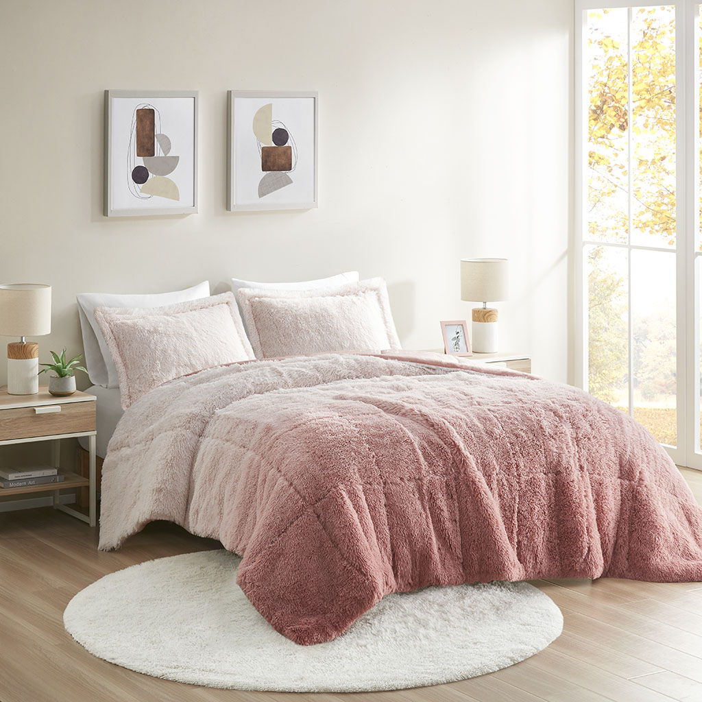 Brielle - Ombre Shaggy Long Comforter Mini Set - Blush