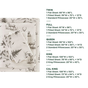 Flannel - 4 Piece King Sheet Set - Gray Deer Toile