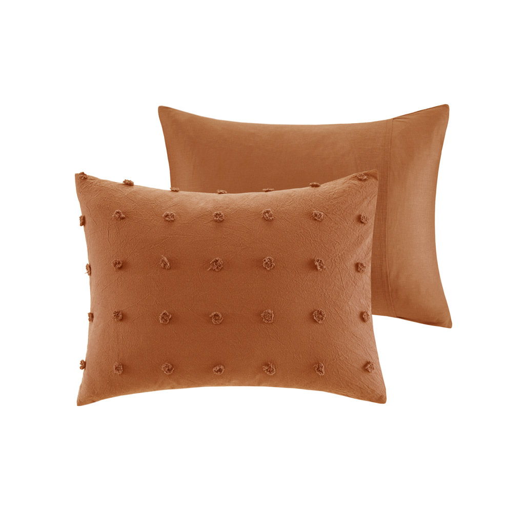 Brooklyn - Cotton Jacquard Comforter Set With Euro Shams and Throw Pillows - Rust