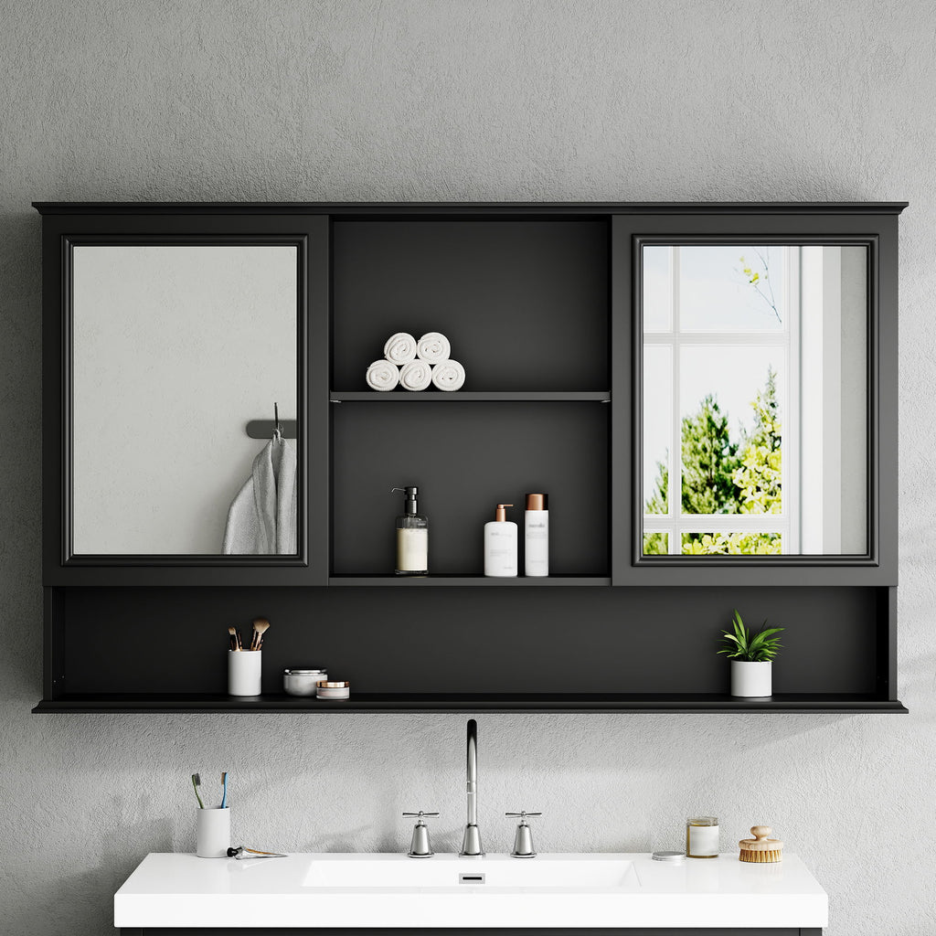 Wall Mounted Bathroom Medicine Cabinet With Double Mirrored Doors