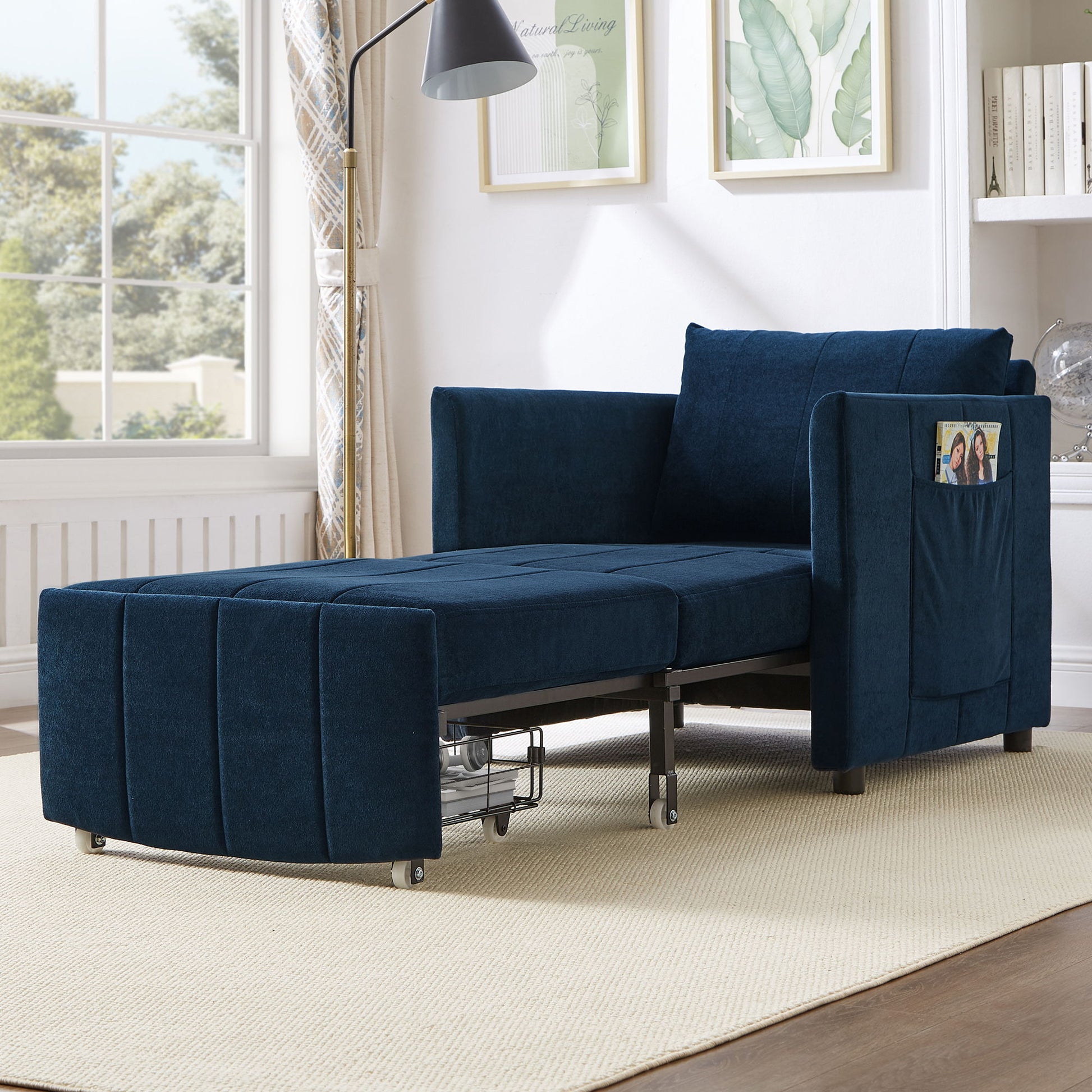 Upholstered Convertible Sleeper Sofa With 5 Position Backrest, Side Pockets, Storage
