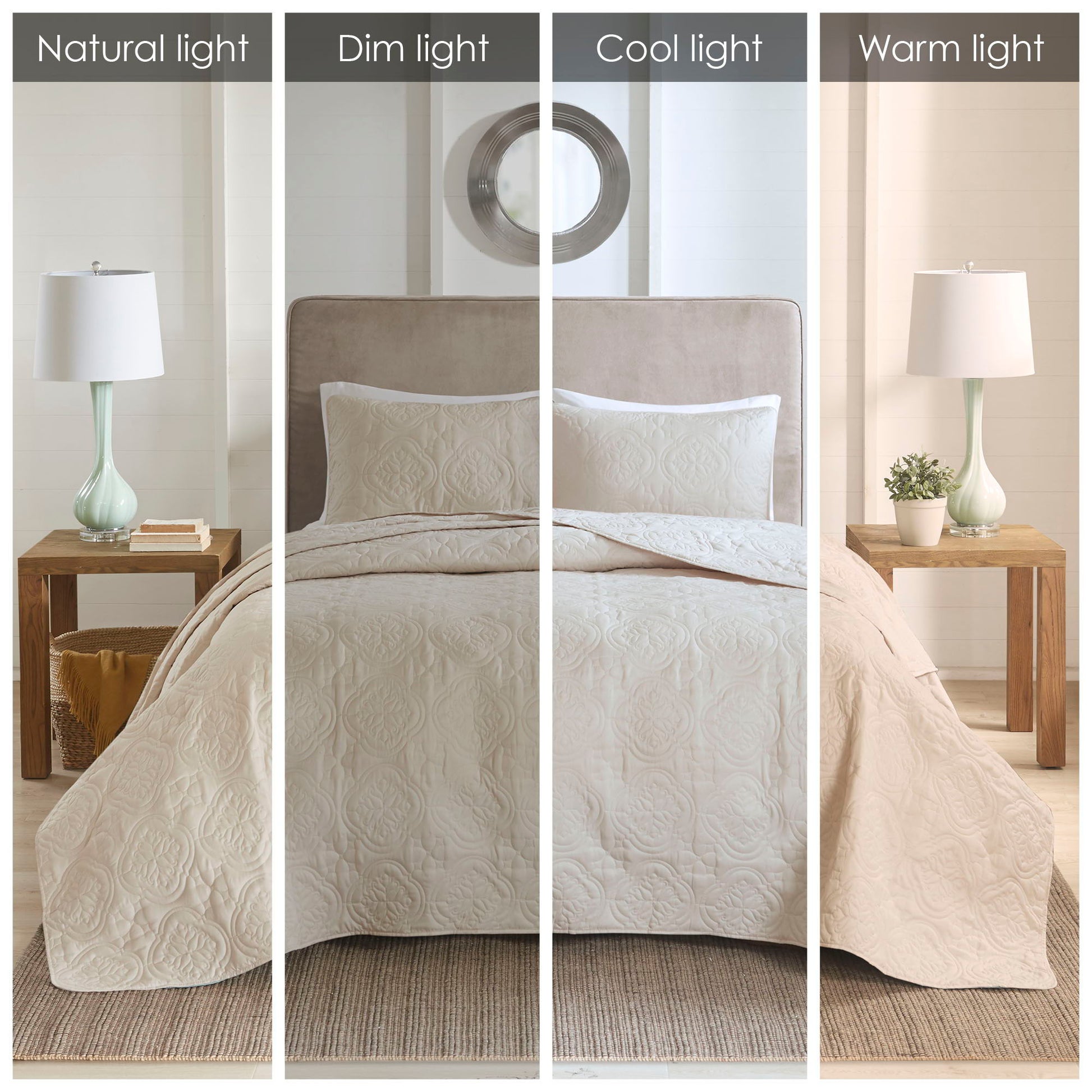 Oakley - King 3 Piece Reversible Bedspread Set - Cream