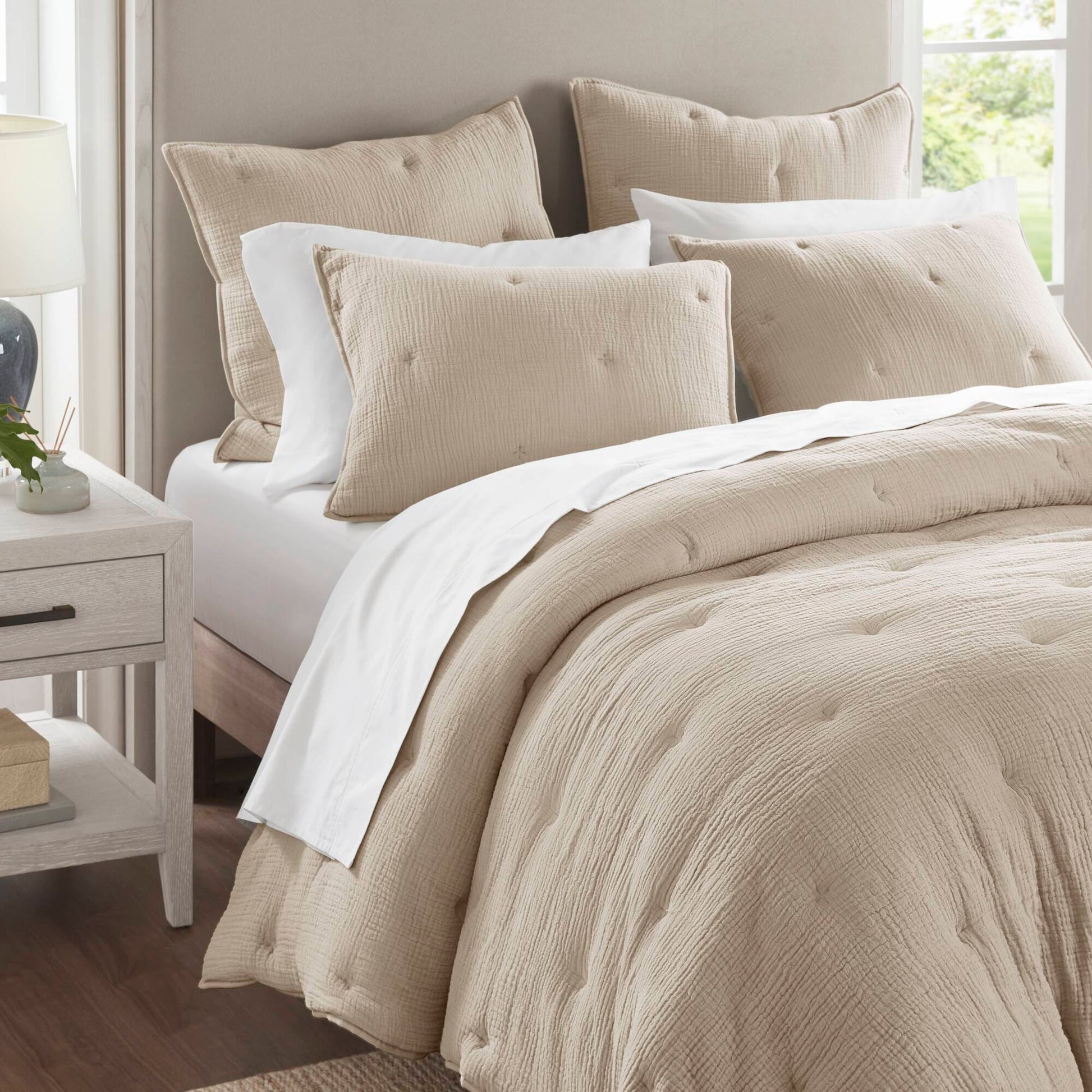 Breeze - Gauze Embroidered Euro Sham - Taupe