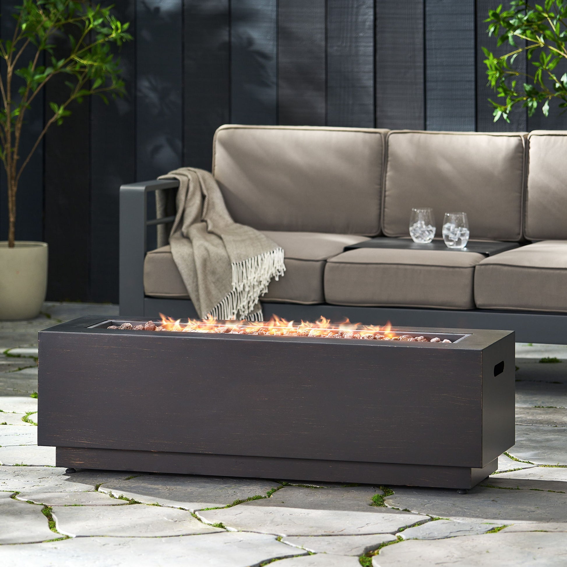 Modern Rectangular Iron Fire Pit 50,000 Btu