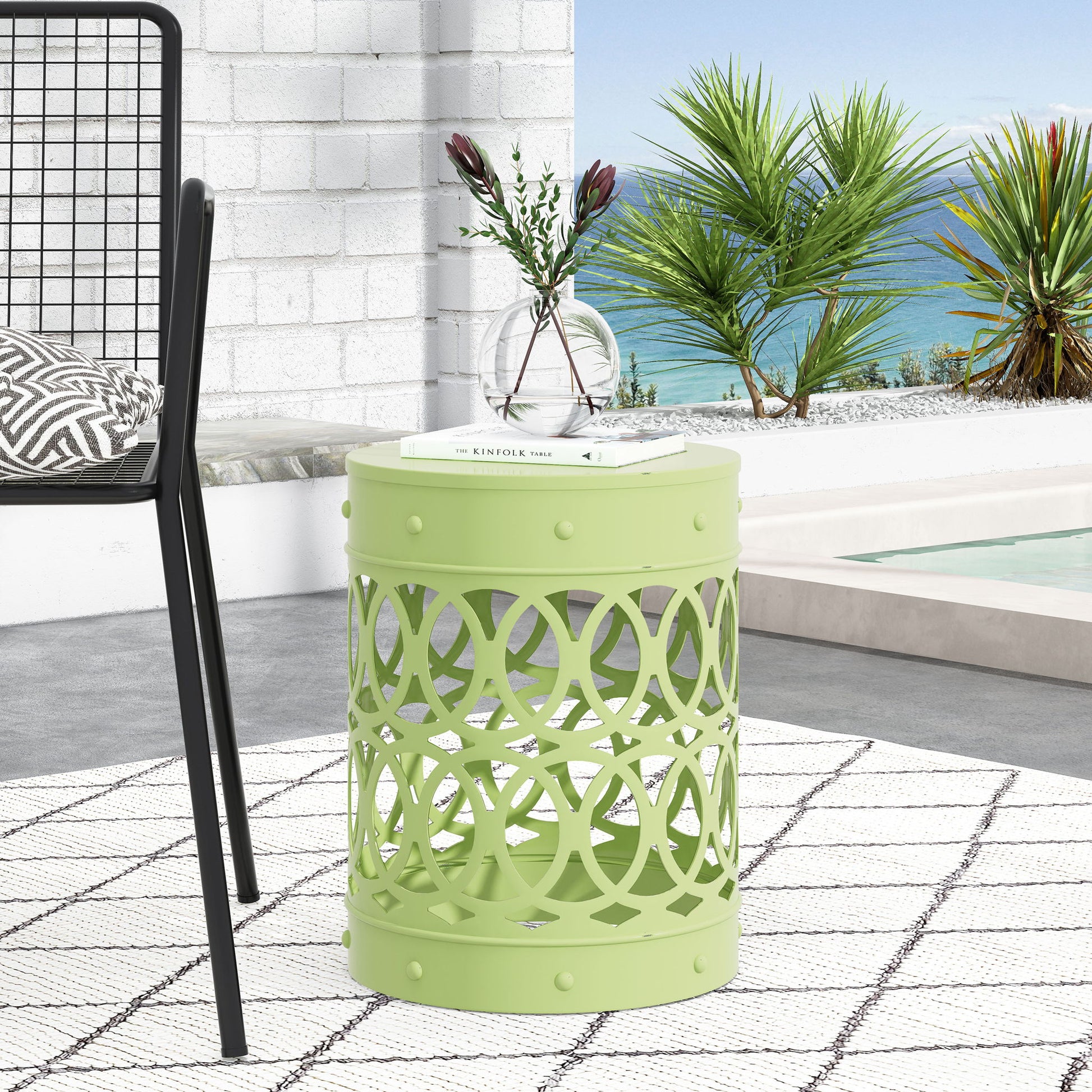 Outdoor Metal Large End Table, Modern Design