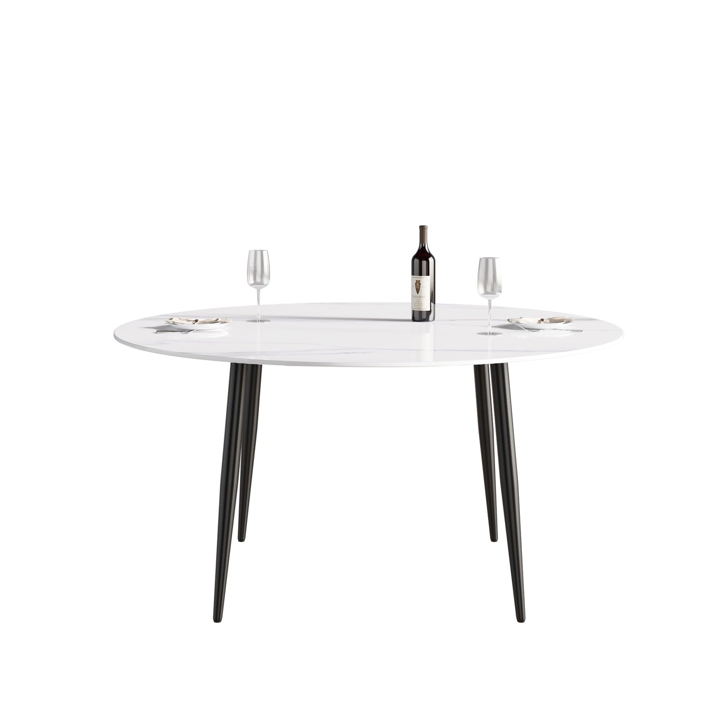 Modern Man-Made Stone Round Metal Dining Table-Position For 6 People