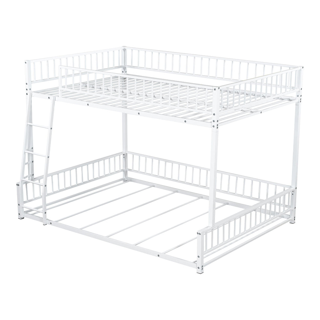 Bunk Bed Frame With Ladder And Safety Guardrails