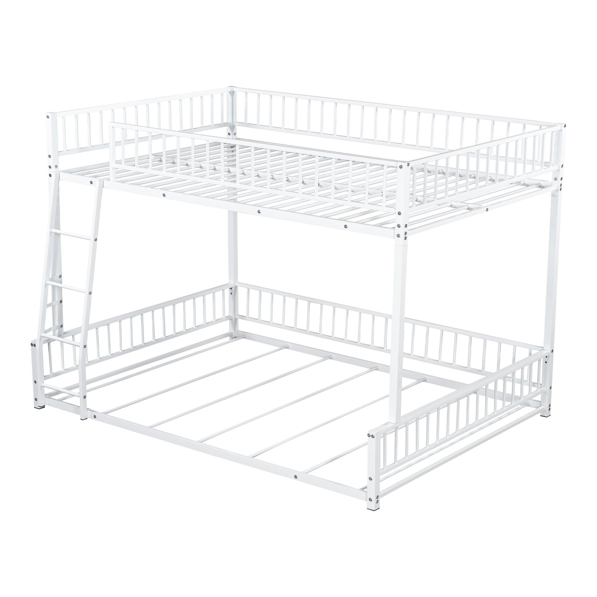 Bunk Bed Frame With Ladder And Safety Guardrails