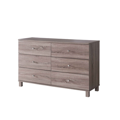 Modern Dresser With Six Drawers And Metal Knob Handles