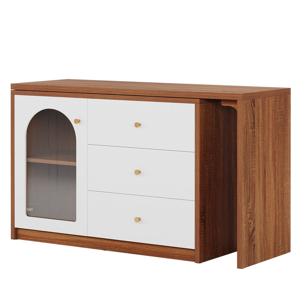 L - Shaped Computer Desk With Drawers, Reversible Corner Workstation For Home Office - Brown / White