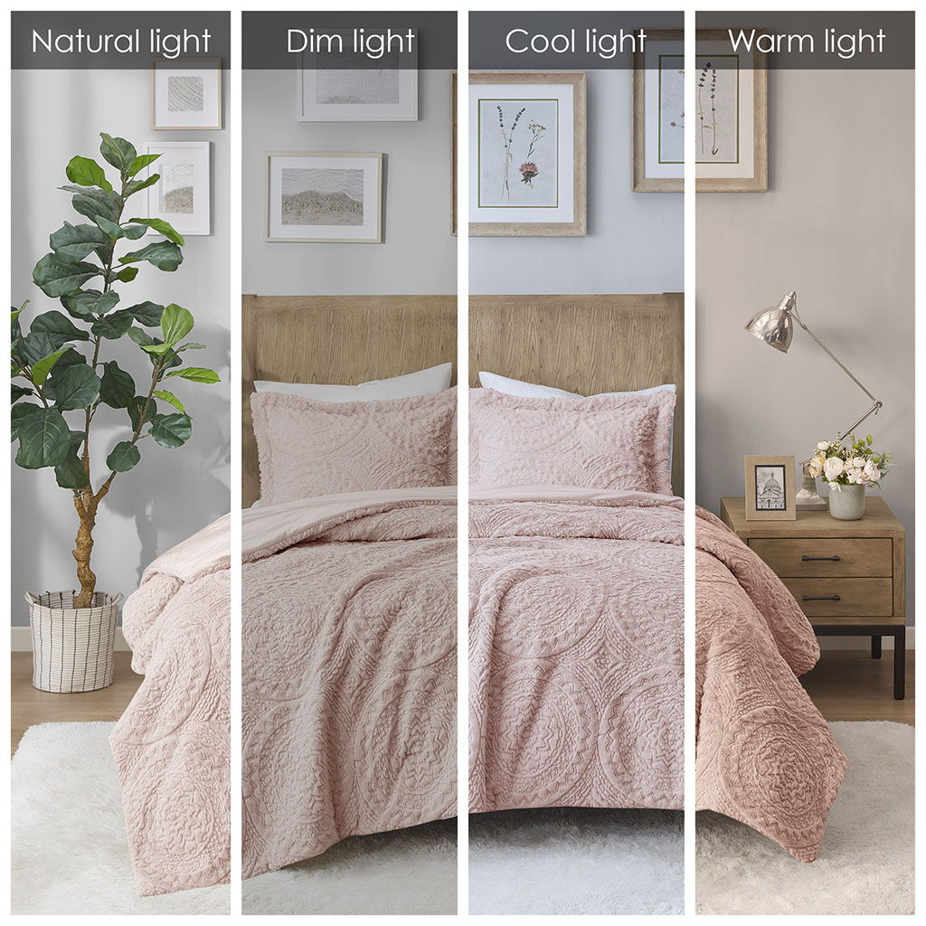 Arya - King Embroidered Medallion Ultra Comforter Mini Set - Blush