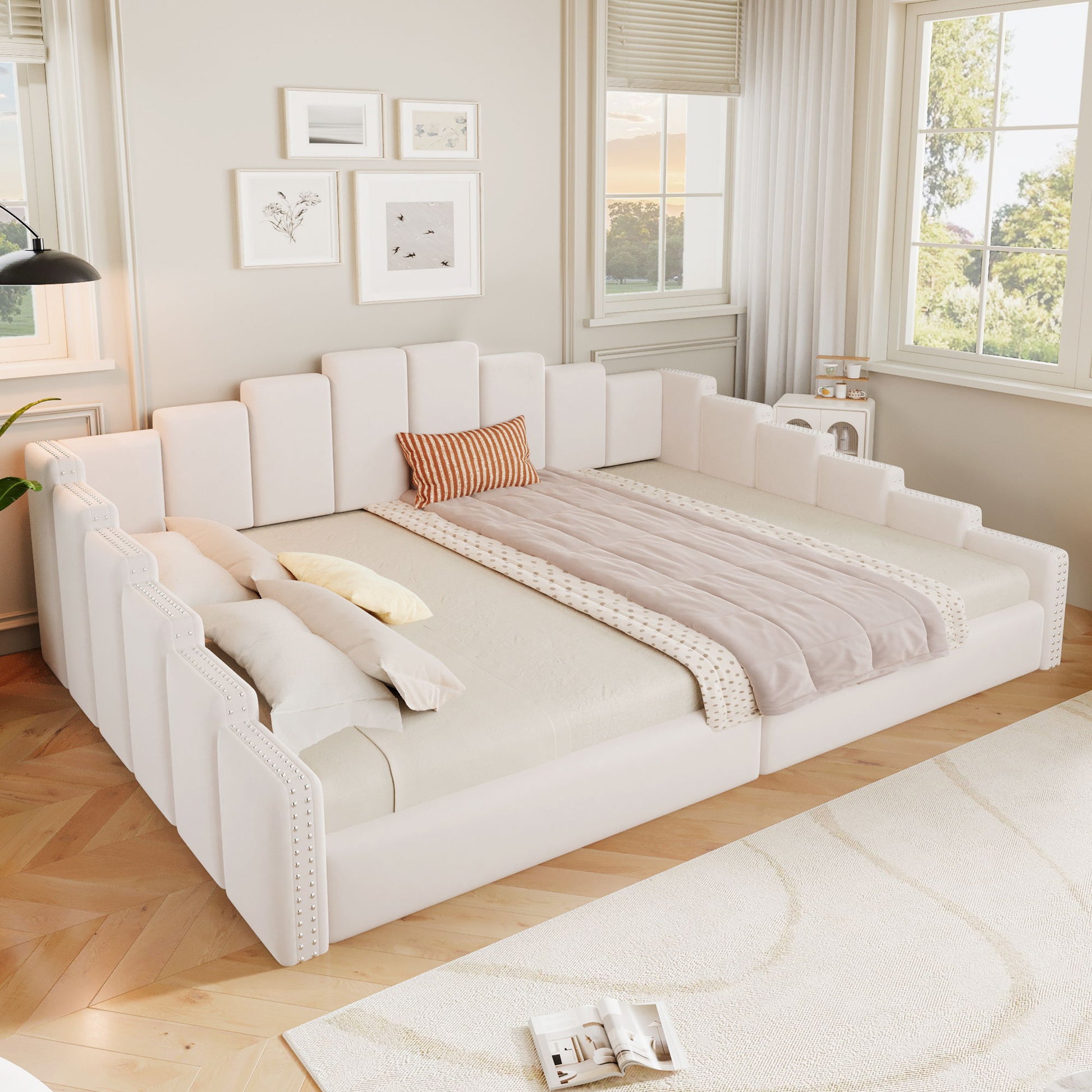Upholstered Daybed With Nailhead Trim, Platform Bed Frame