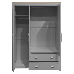 3 Door Storage Wardrobe With Cabinets And 2 Hanging Rods - Gray