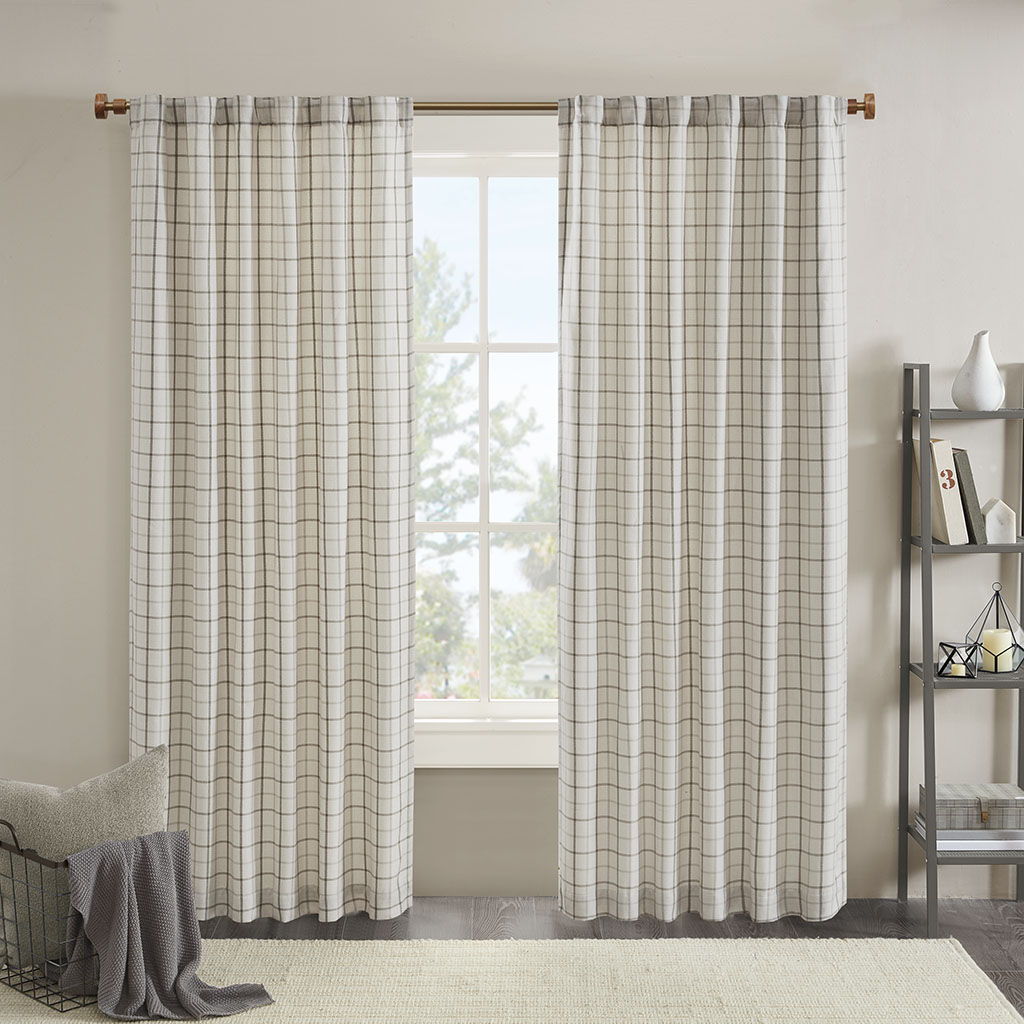 Anaheim - 50x108" Plaid Rod Pocket And Back Tab Curtain Panel With Fleece Lining - Natural