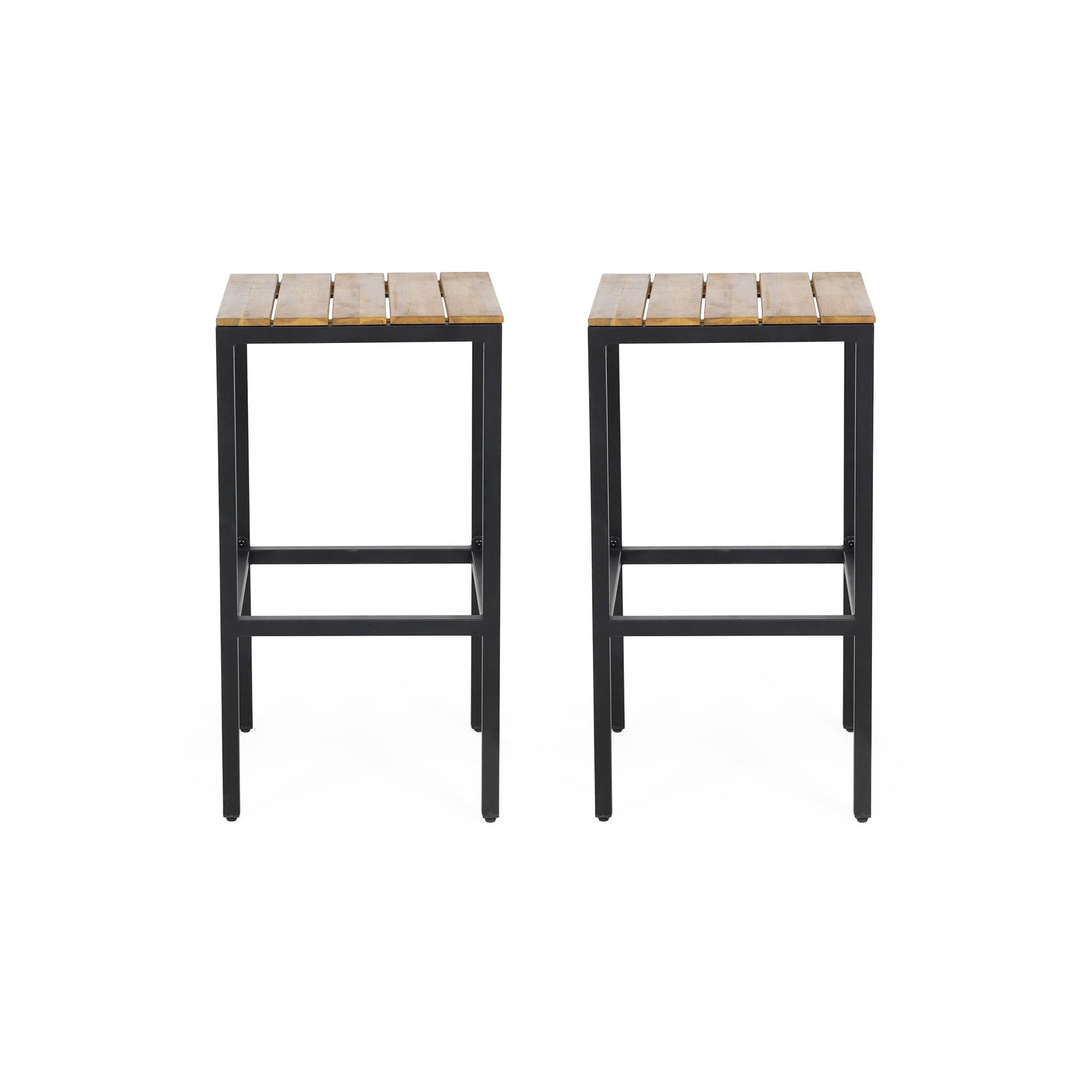Outdoor Bar Stool With Slat Design And Metal Frame (Set of 2)