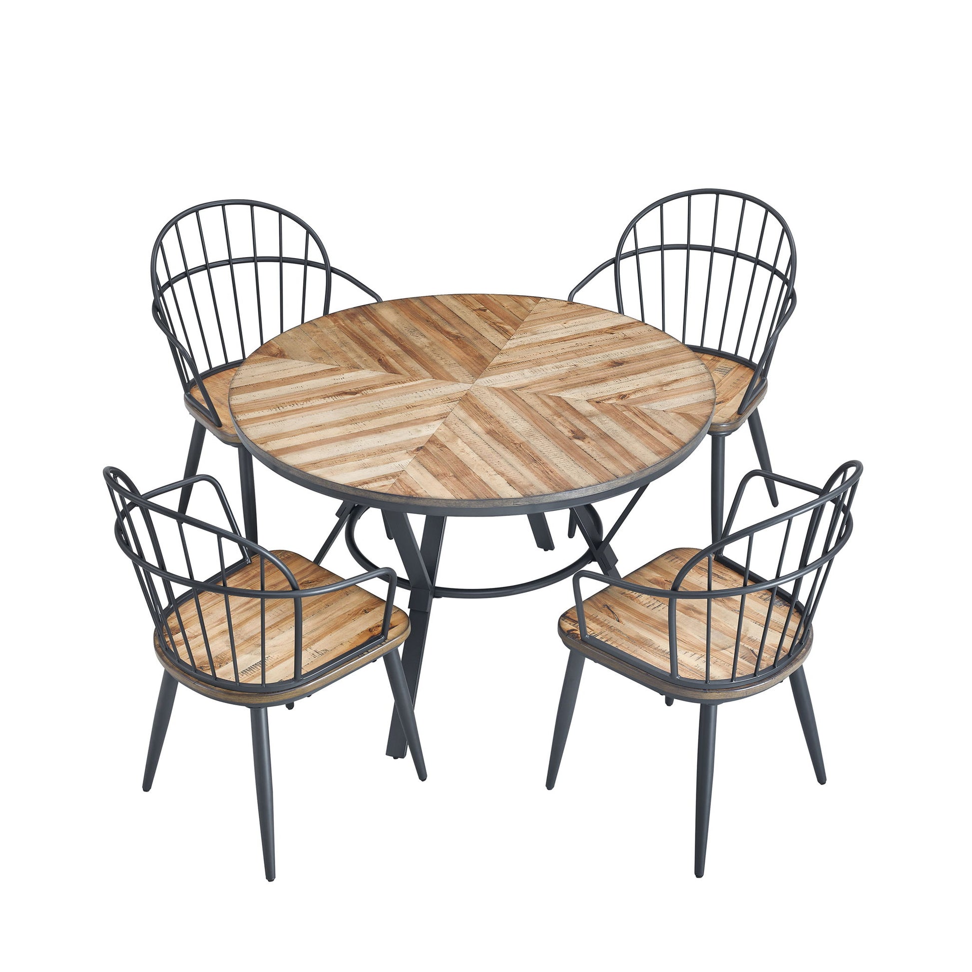 Contemporary Indoor Dining Set With Metal Legs, Birch, And Metal - Black / Natural