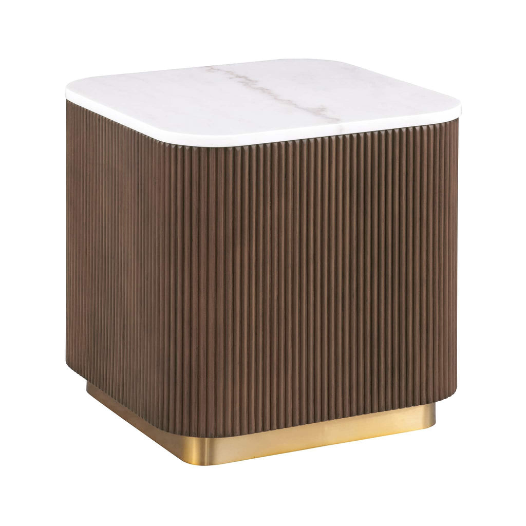 3 Piece Table Set (Rectangle Cocktail Table And Two Square End Tables) - Brown / Gold / White